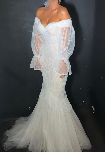 Off-the-Shoulder Mermaid Wedding Dress with Long Sleeves