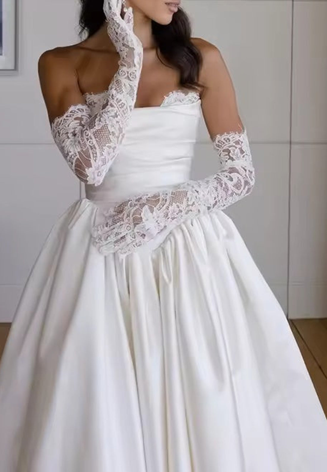 Strapless Ruched Satin Wedding Dress with Train