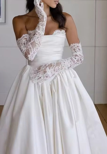 Strapless Ruched Satin Wedding Dress with Train