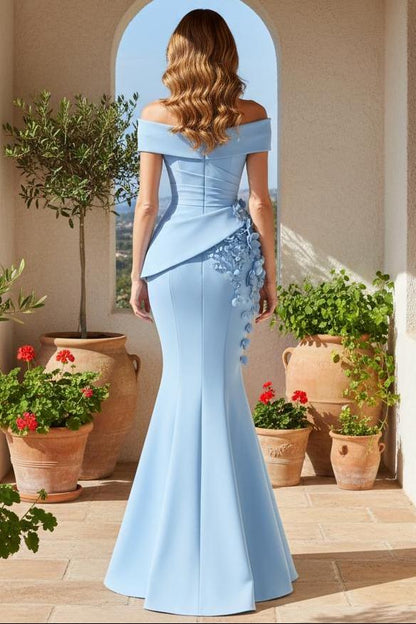 Off-the-Shoulder Floral Appliqué Mermaid Gown