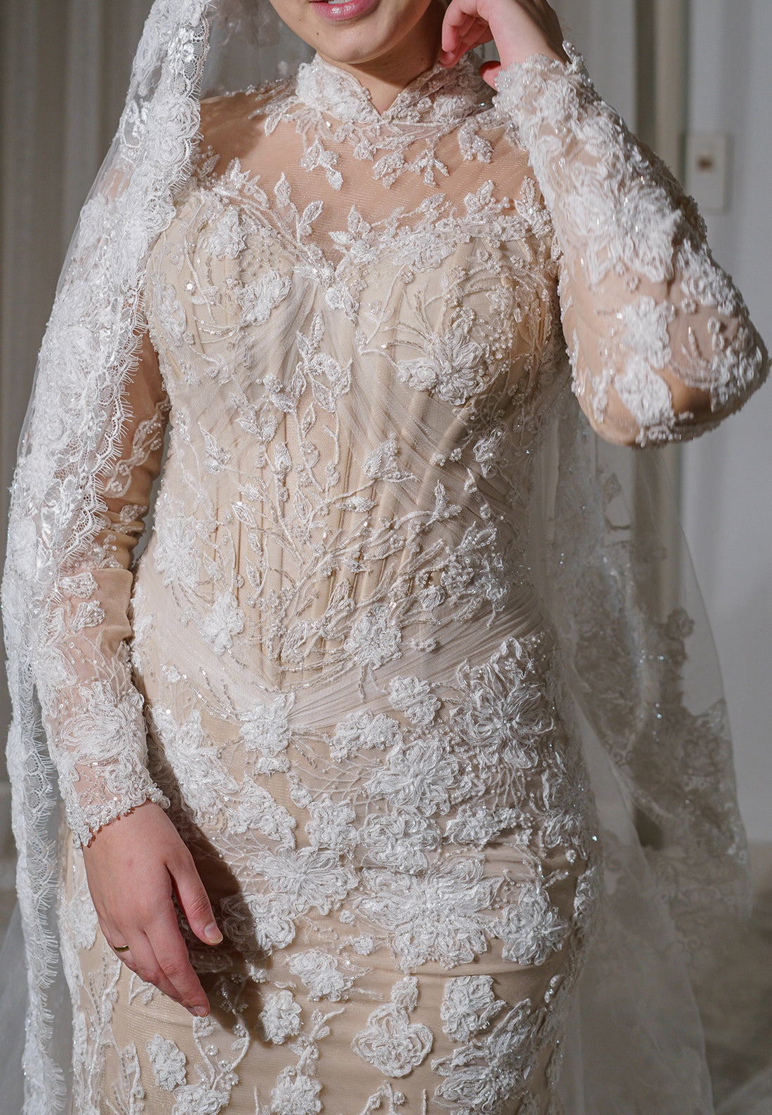 High Neck Lace Long Sleeve Wedding Dress
