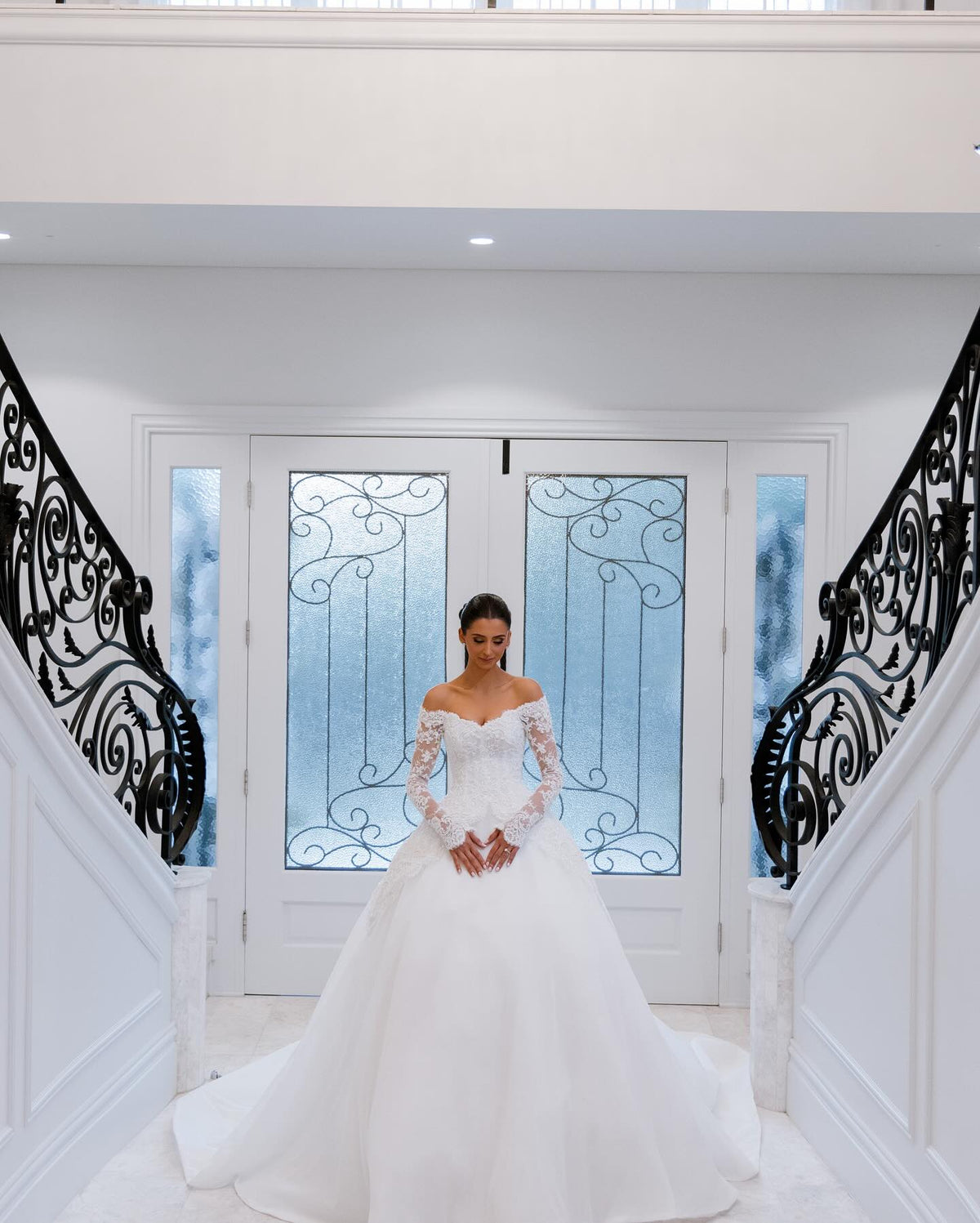 Off-the-Shoulder Lace Ball Gown Wedding Dress
