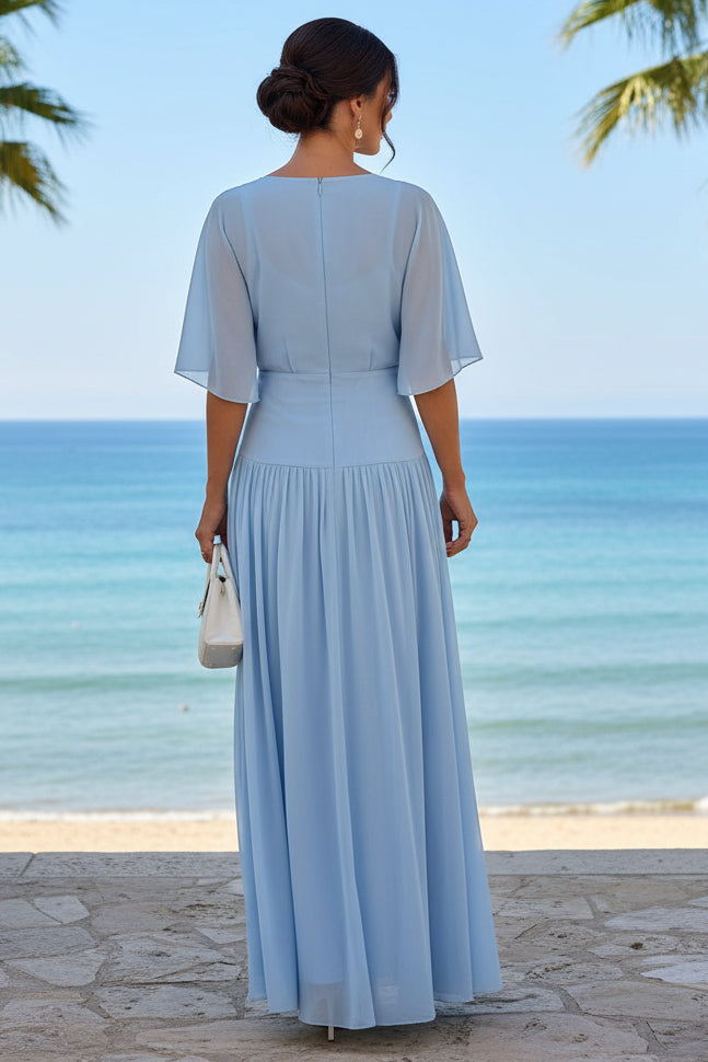 3D Floral Applique Flutter Sleeve Maxi Dress