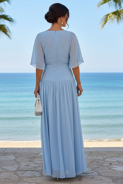 3D Floral Applique Flutter Sleeve Maxi Dress