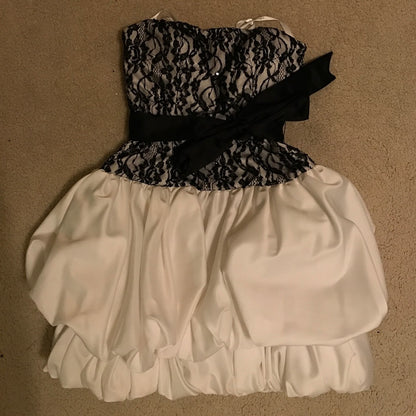 Strapless Lace Bodice Bubble Mini Dress with Sash