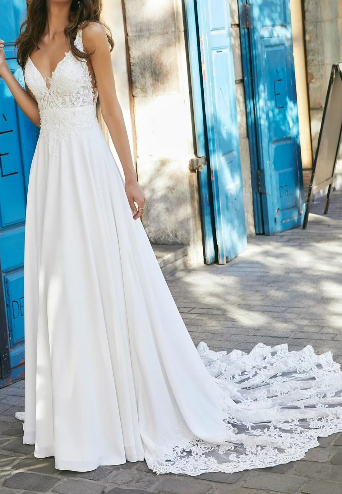A-Line Lace Bodice Wedding Dress with Train