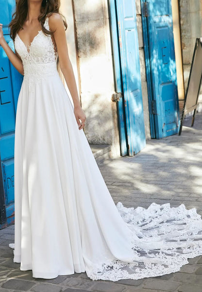 A-Line Lace Bodice Wedding Dress with Train