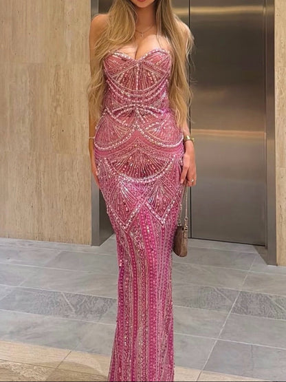 Embellished Sweetheart Column Gown with Slit