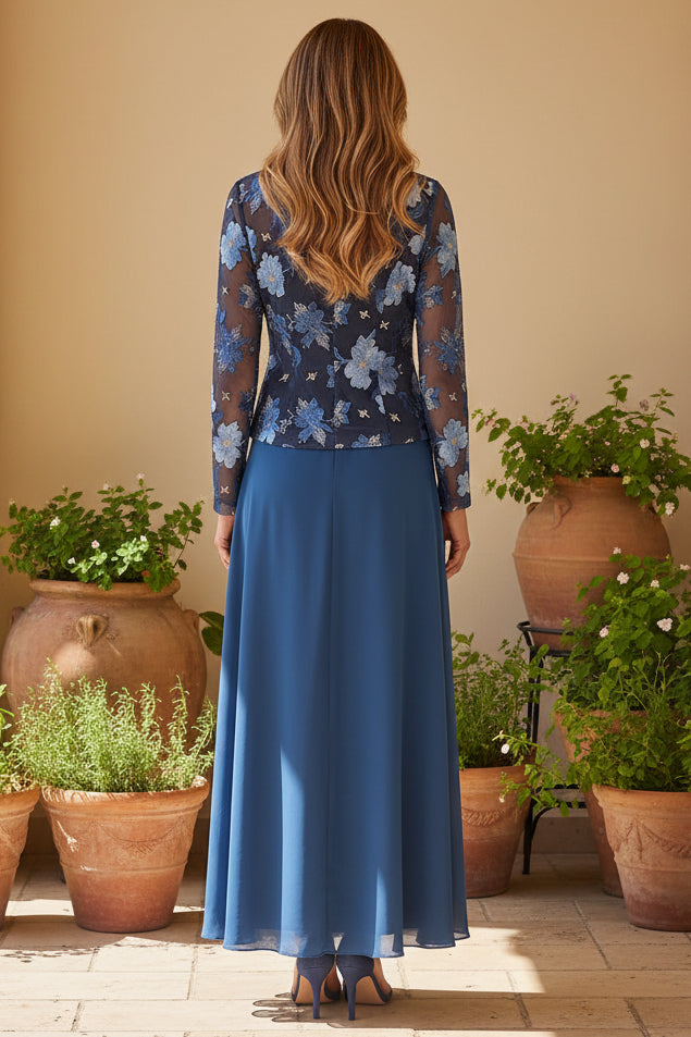 Embroidered Floral Jacket Dress with Waist Tie