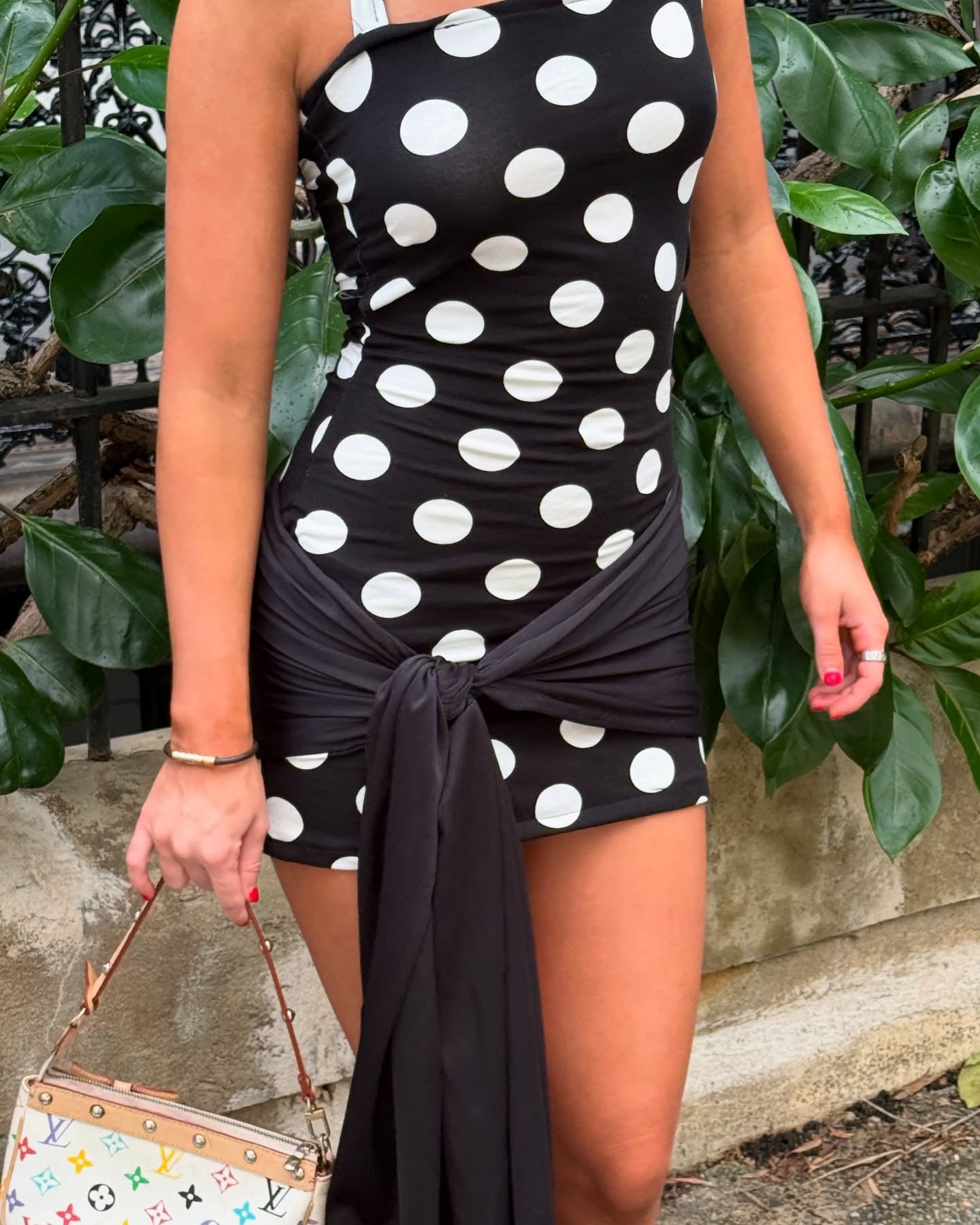 Polka Dot Halter Mini Dress with Side Sash