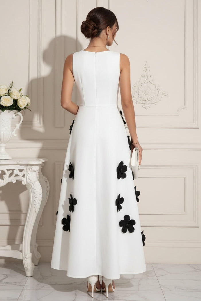 Sleeveless A-Line Maxi Dress with 3D Floral Appliques
