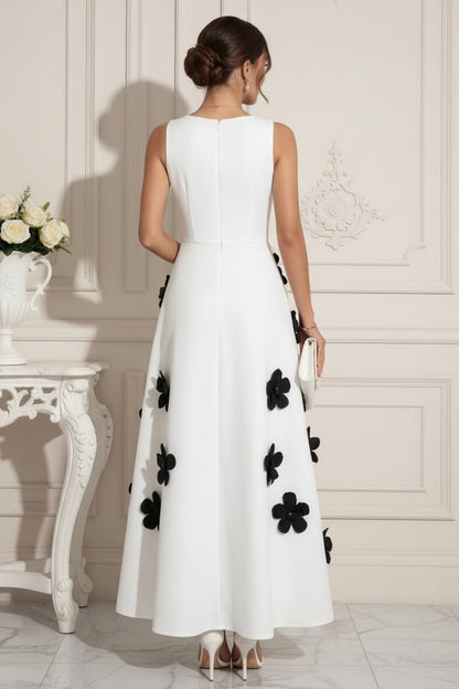 Sleeveless A-Line Maxi Dress with 3D Floral Appliques