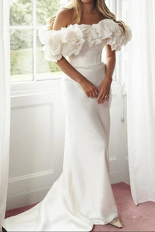 Floral Off-the-Shoulder Corset Wedding Dress