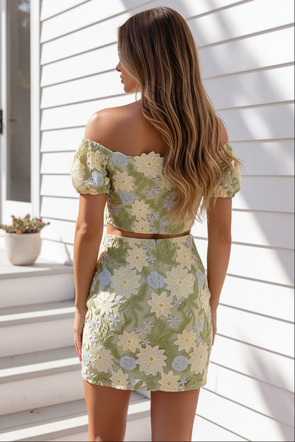 Floral Embroidered Off-Shoulder Two-Piece Mini Dress