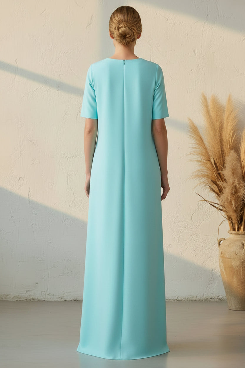 3D Floral Applique Short Sleeve Maxi Dress