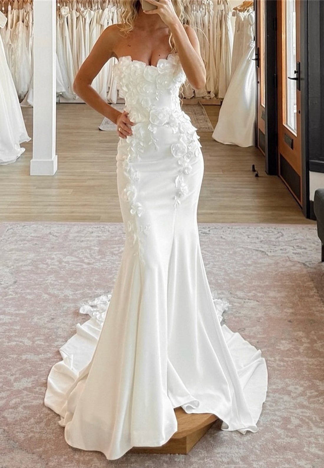 3D Floral Mermaid Wedding Dress with Train