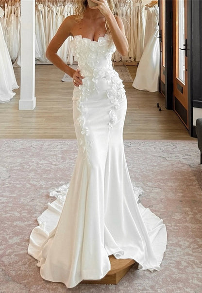 3D Floral Mermaid Wedding Dress with Train