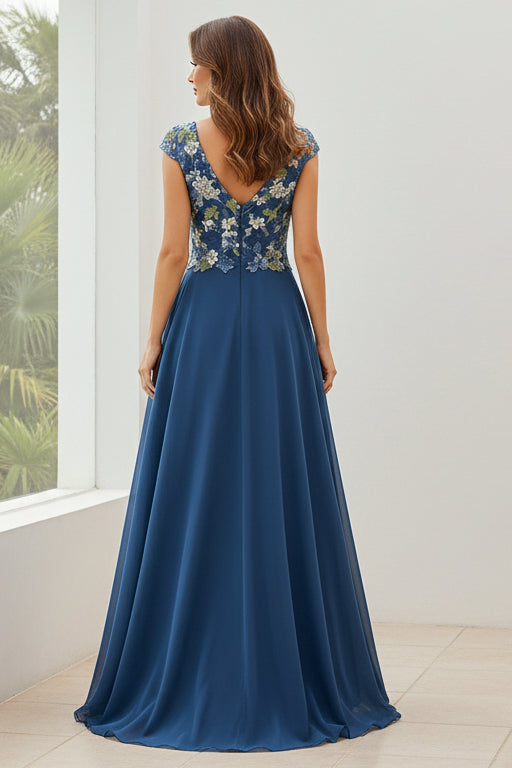 Floral Lace Chiffon A-Line Evening Dress