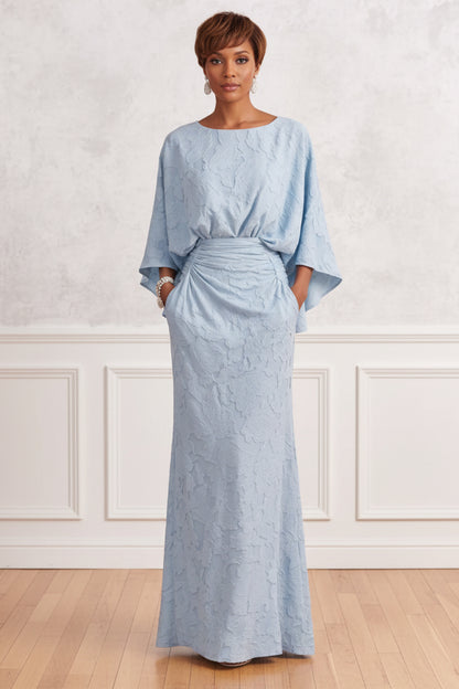 Textured Jacquard Bateau Neck Gown with Pockets