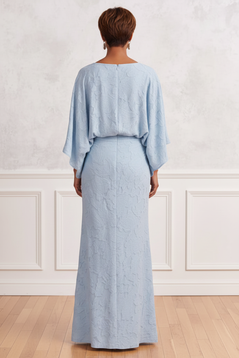 Textured Jacquard Bateau Neck Gown with Pockets