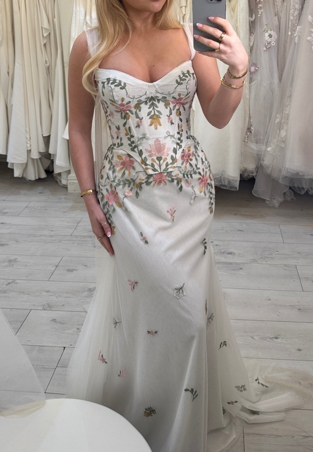 Floral Embroidered Basque Corset Wedding Dress
