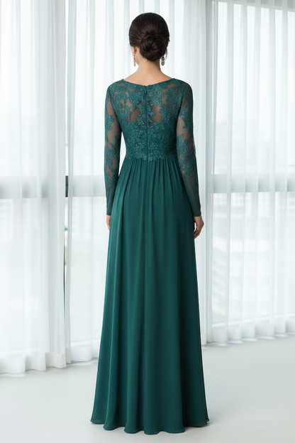 V-Neck Long Sleeve Lace Chiffon Cape Dress