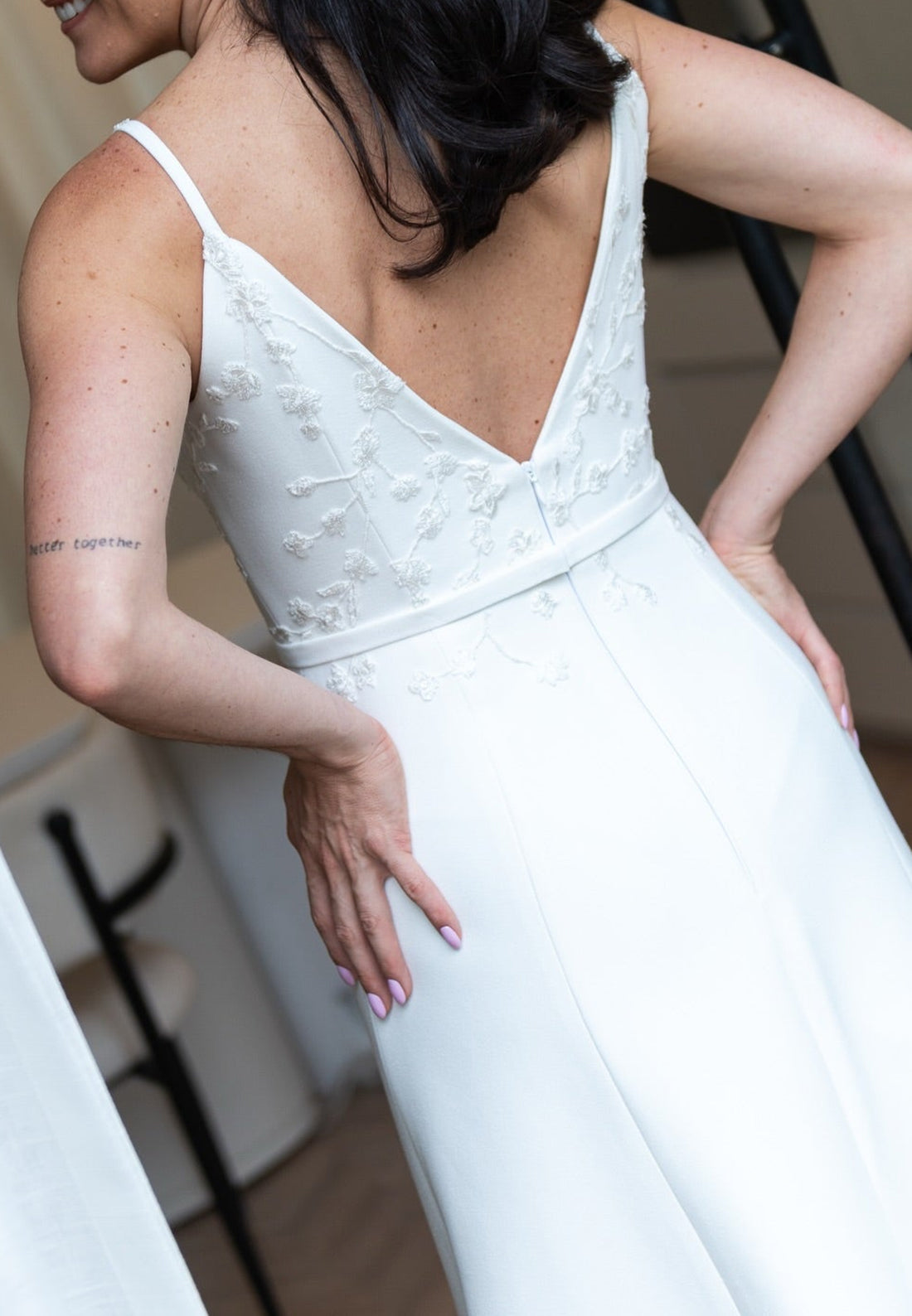 Minimalist Crepe Wedding Dress with Chiffon Cape