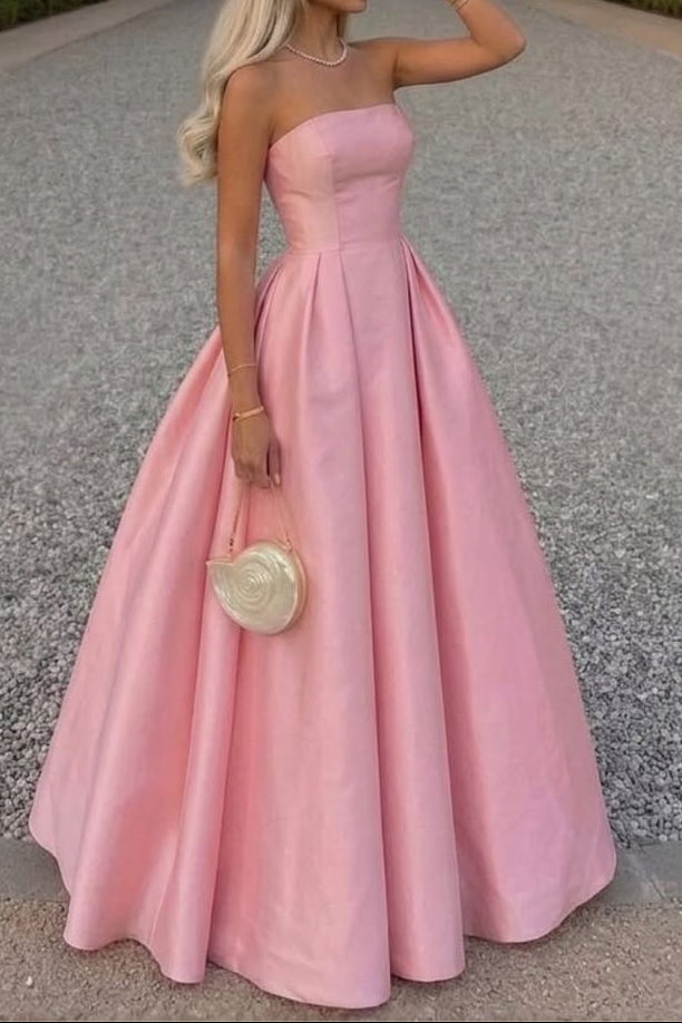 Strapless Pleated Satin Ball Gown