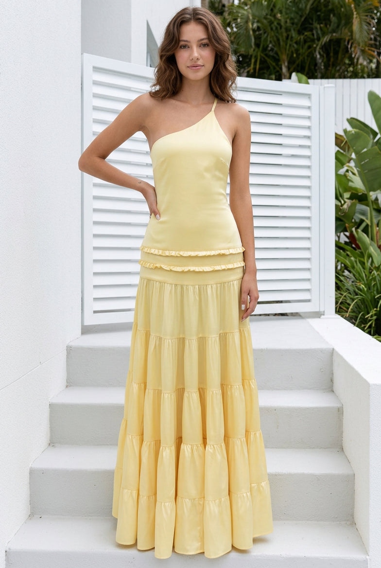 One-Shoulder Tiered Maxi Dress with Open Back