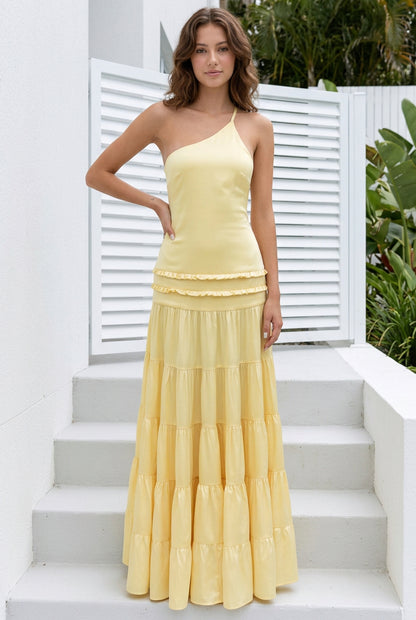 One-Shoulder Tiered Maxi Dress with Open Back