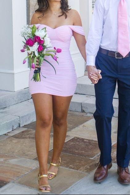 Off-The-Shoulder Ruched Bodycon Mini Dress