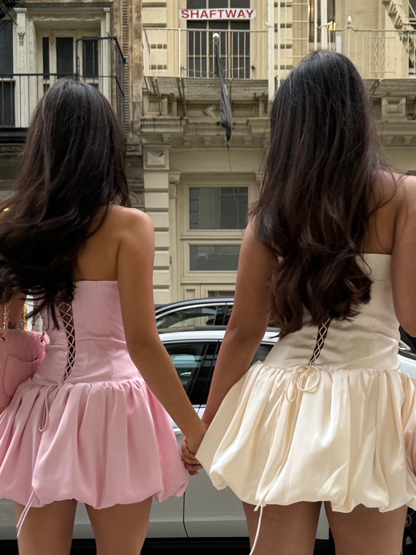 Strapless Satin Corset Bubble Hem Mini Dress