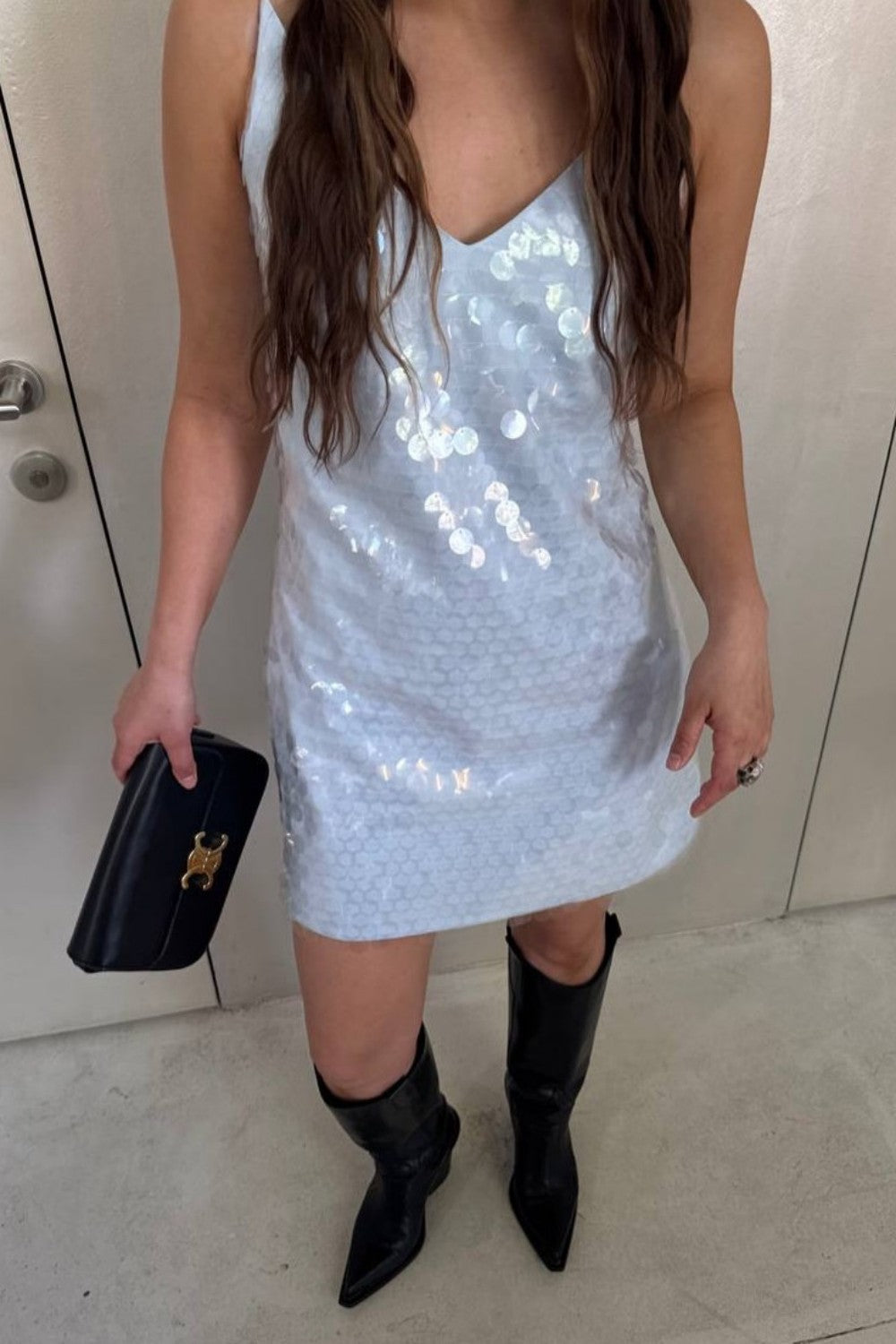 Sequin Mini Slip Dress with V Neckline