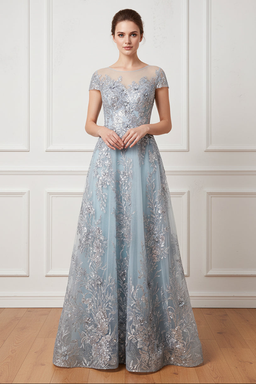 Illusion Lace Applique A-Line Evening Gown