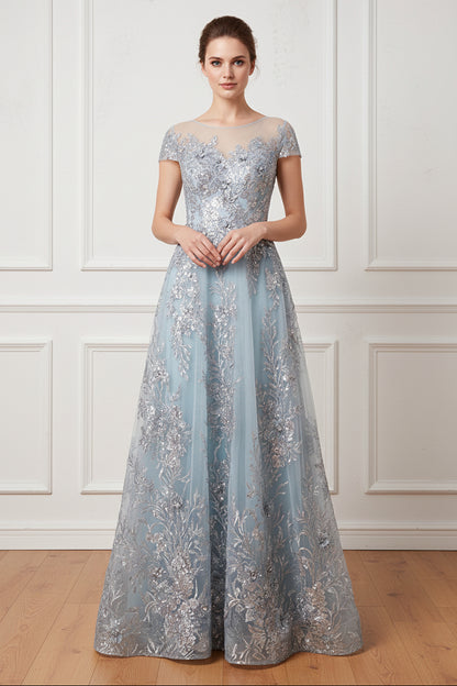 Illusion Lace Applique A-Line Evening Gown