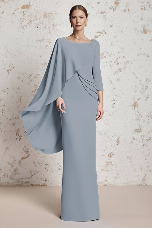 Elegant Bateau Neck Cape Sleeve Column Gown