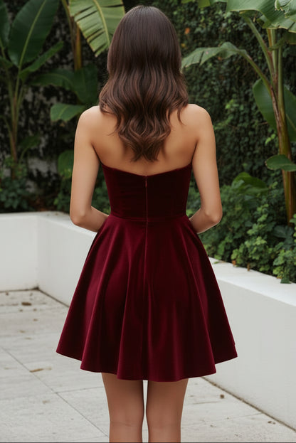 Strapless Velvet Fit and Flare Mini Party Dress