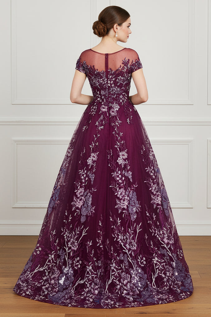 Illusion Lace Applique A-Line Evening Gown