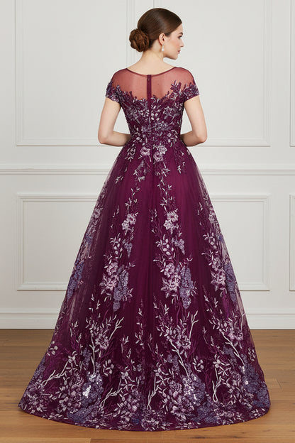 Illusion Lace Applique A-Line Evening Gown