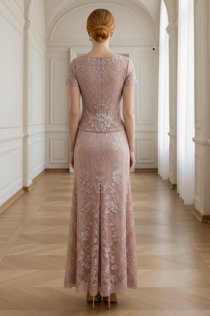 Short Sleeve Bateau Neck Embroidered Two-Piece Dress