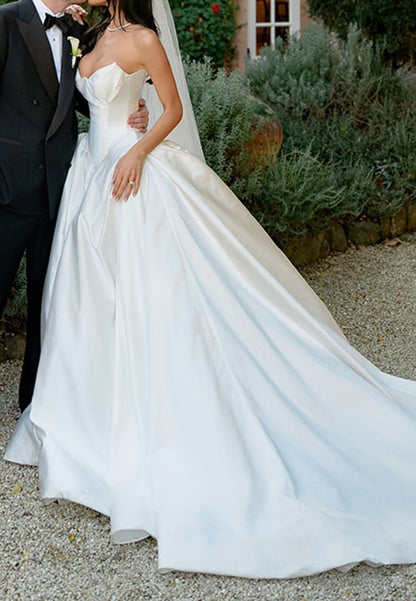 Strapless Corset Satin Ball Gown Wedding Dress