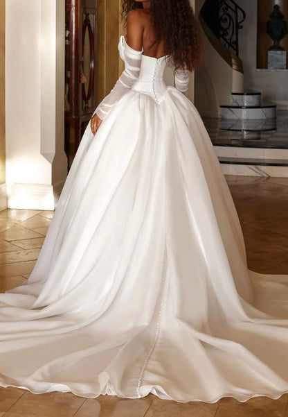 Corset Ball Gown Wedding Dress with Long Sleeves