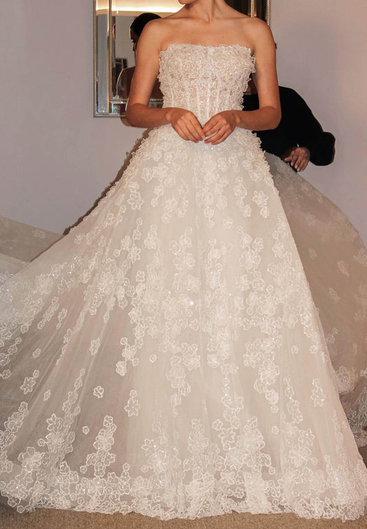 Strapless Corset Lace Ball Gown Wedding Dress