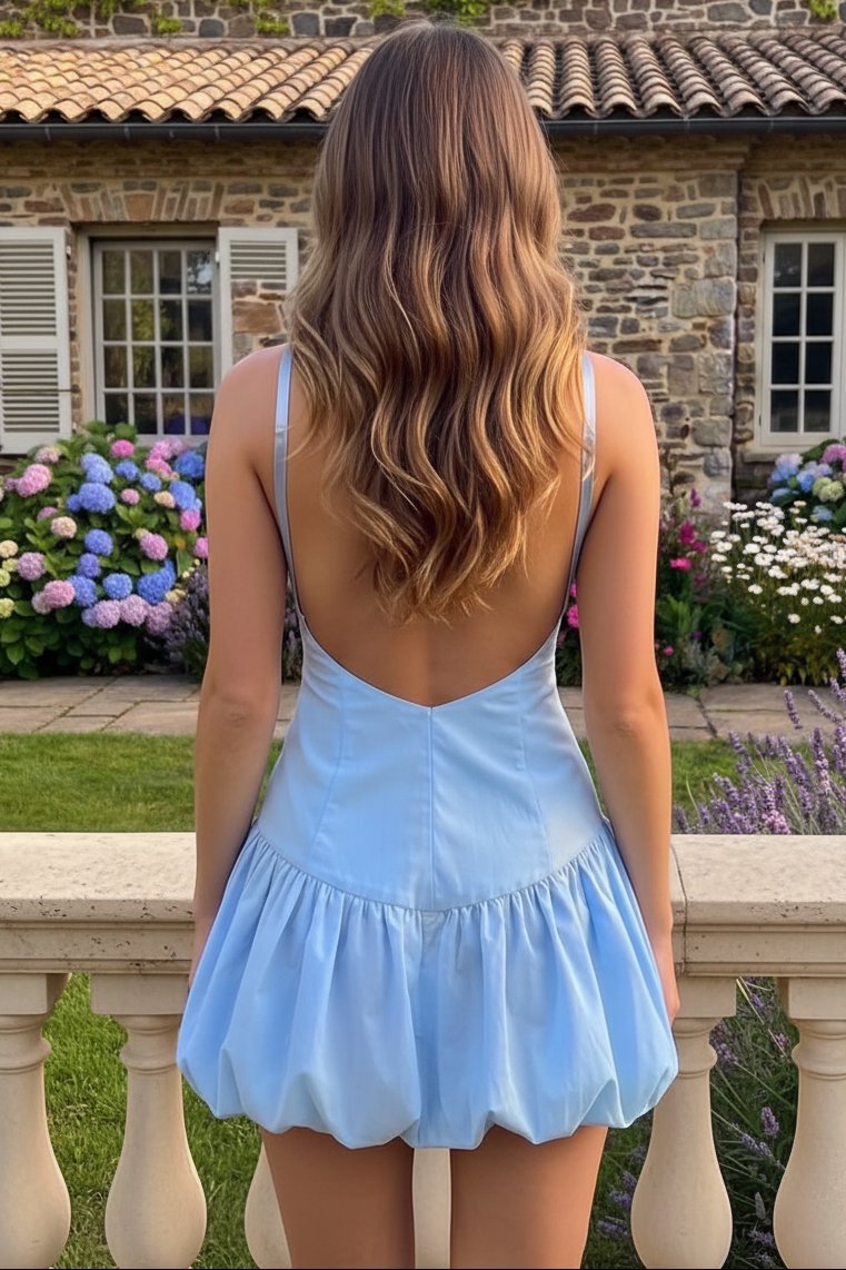 Floral Applique Bubble Hem Mini Dress