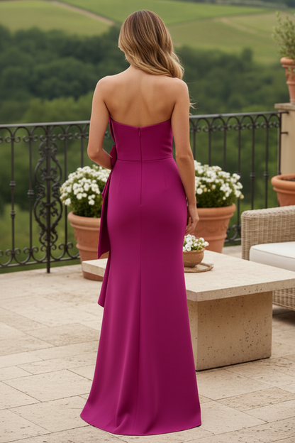 Strapless Crepe Evening Gown with 3D Flowers