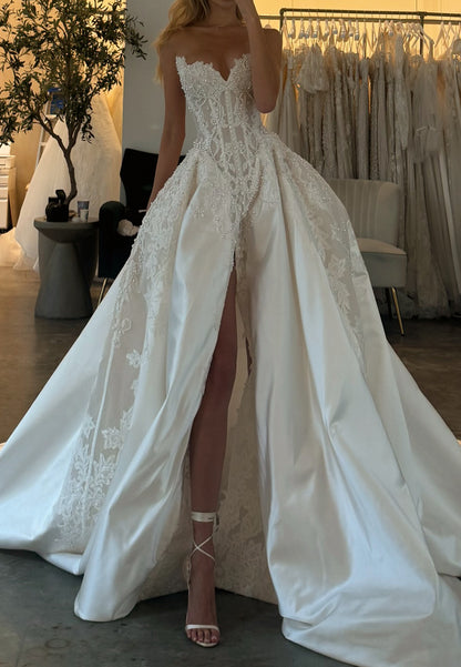 Lace Bodice Satin Ball Gown Wedding Dress