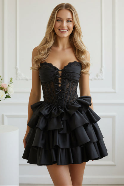 Strapless Corset Tiered Ruffle Mini Dress