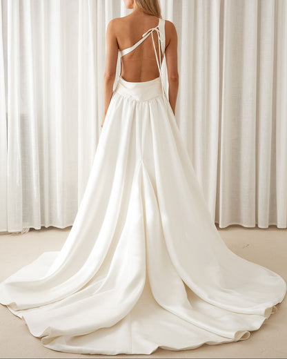 One-Shoulder Cutout Wedding Dress with Train