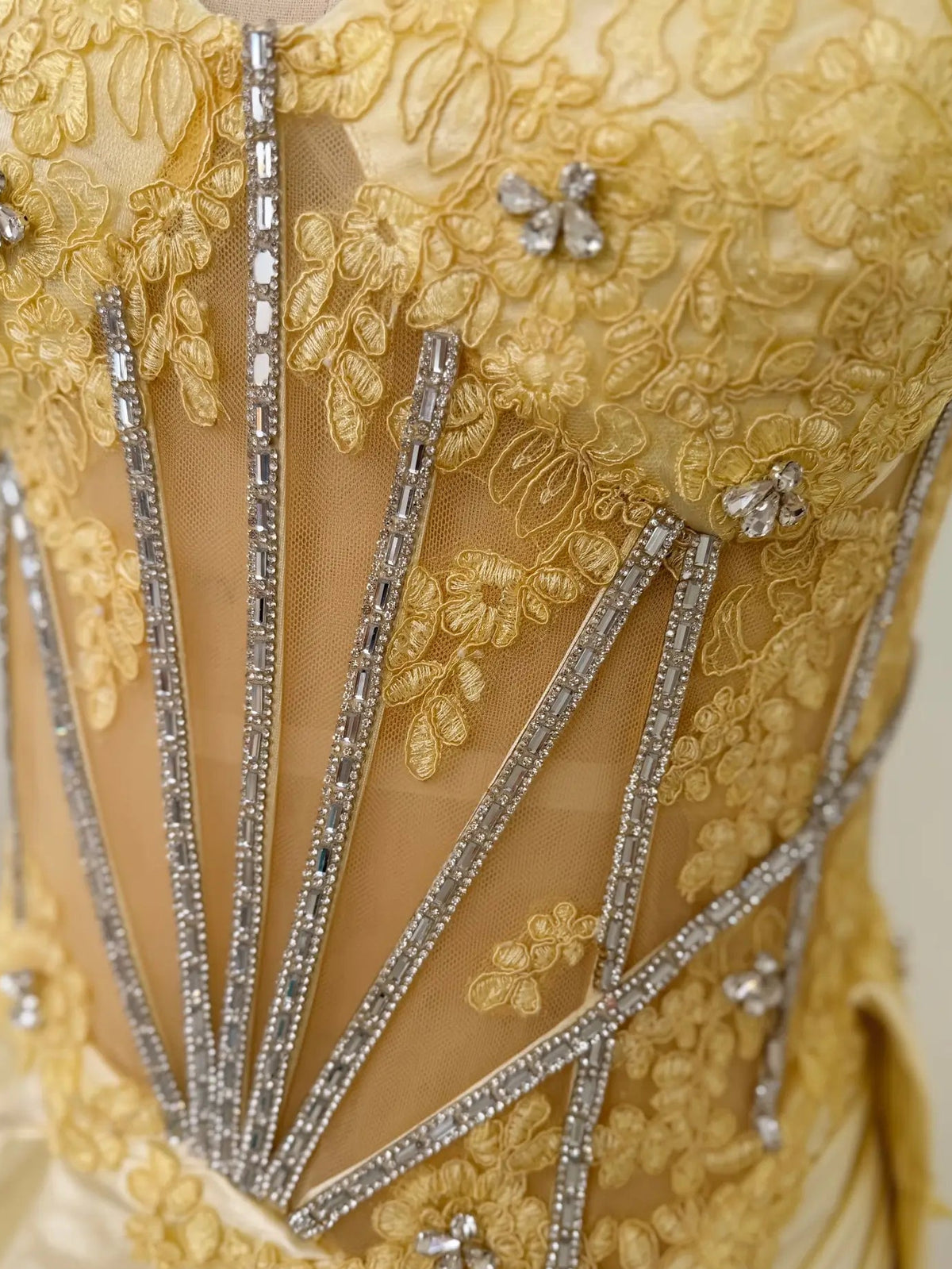 Corset Evening Gown with Slit and Beading