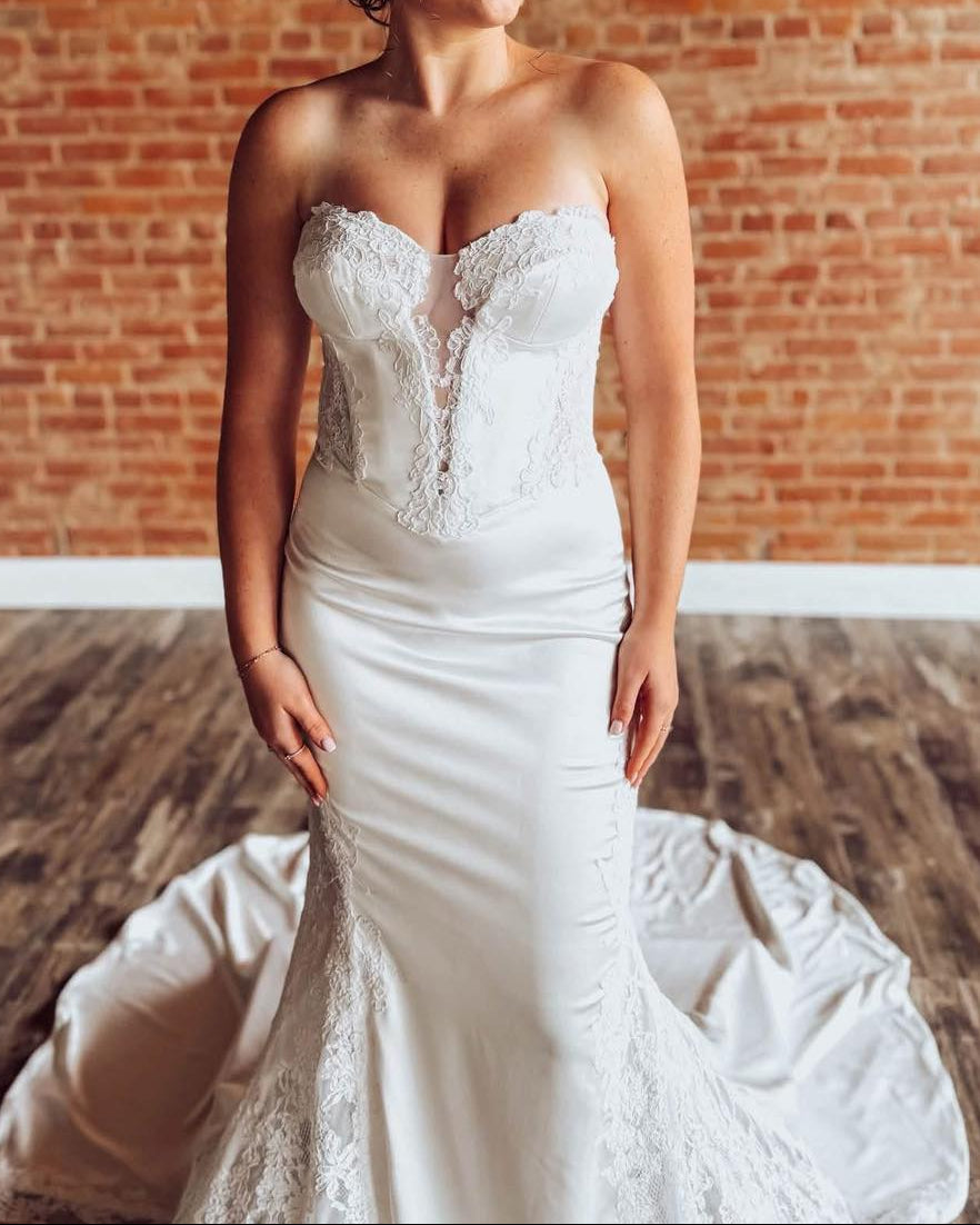Corset Lace Mermaid Bridal Gown with Sheer Sleeves
